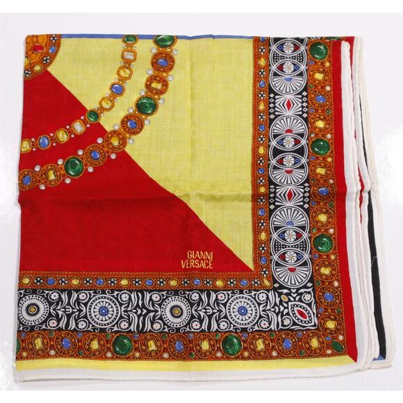 Gianni Versace Vintage Cotton Scarf Wrap Jewels 20" x 20" - Picture 3 of 4